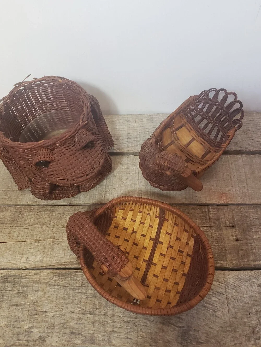 Set Of 3 VINTAGE BASKETS Frog & Geese/Ducks